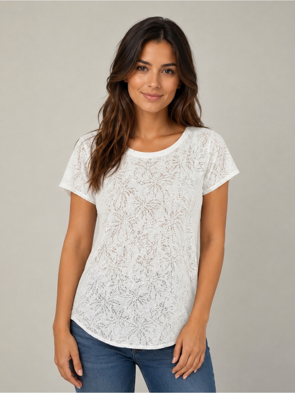 Jcrew white silver metallic palm tree print t shirt cotton modal white xs